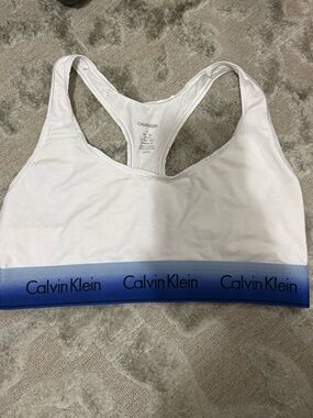 Calvin Klein White Racerback Bralette with Blue Gradient Logo Band
